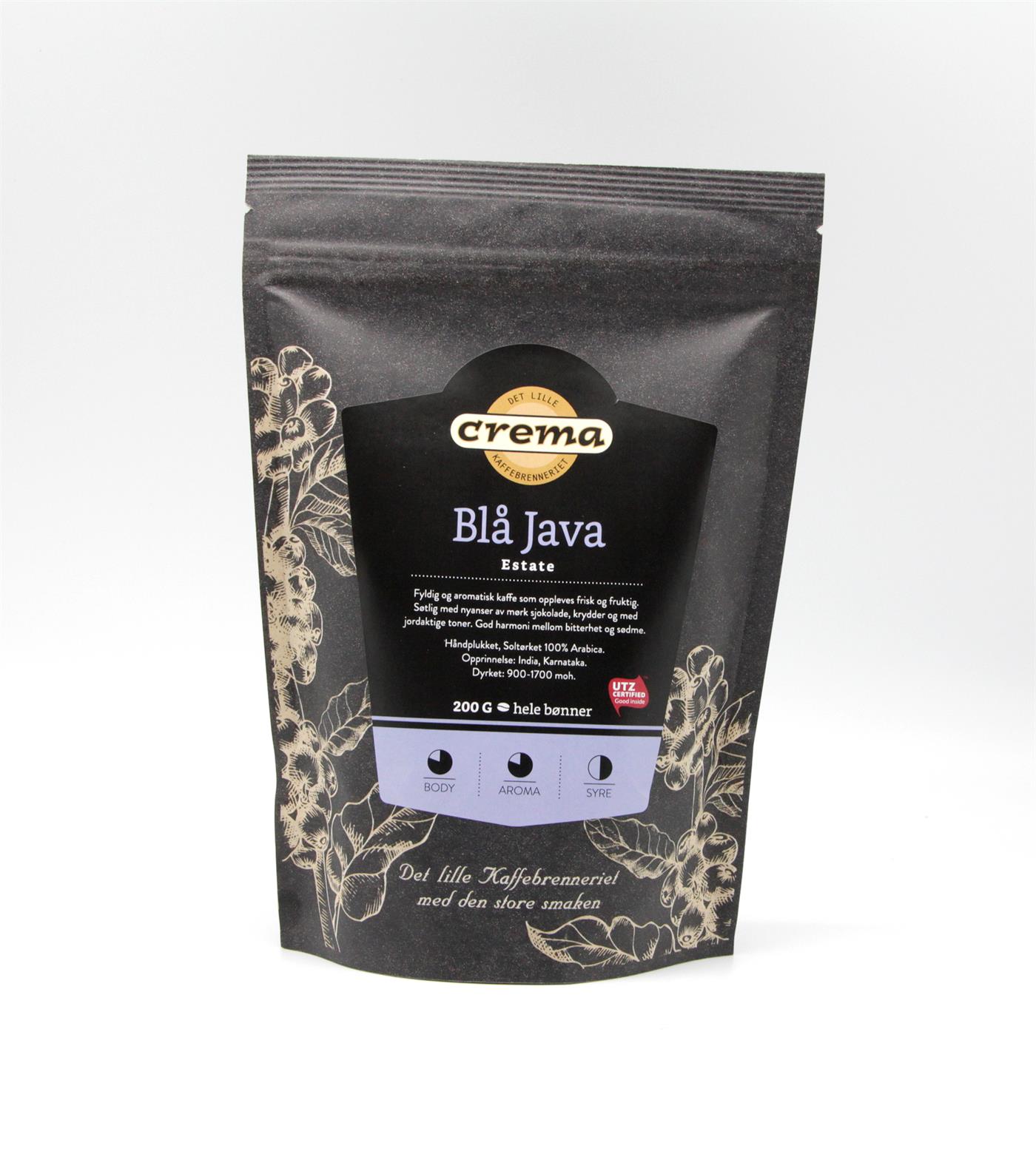 9417719 Crema 3009-P Kaffe Crema Bl&#229; Java Estate 200 gr. kaffe i hele b&#248;nner, Fairtrade